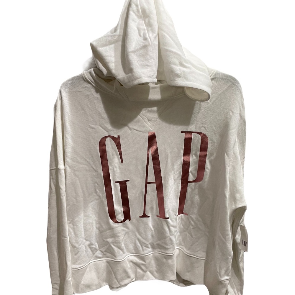 ❤️ GAP WHITE GRAPHIC LOGO HOODIE SWEATSHIRT SIZE XS New